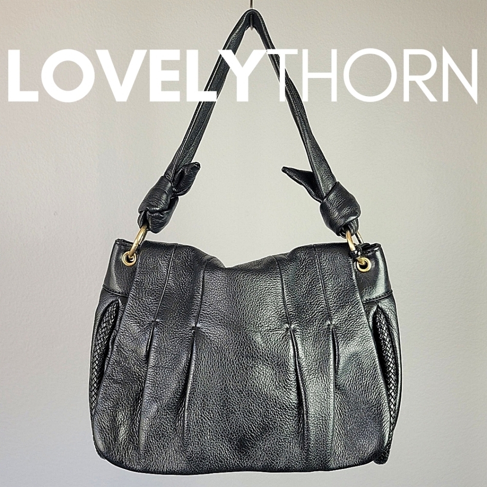 COLE HAAN // ltd ed black buttery leather knot strap magnetic flap shoulder bag